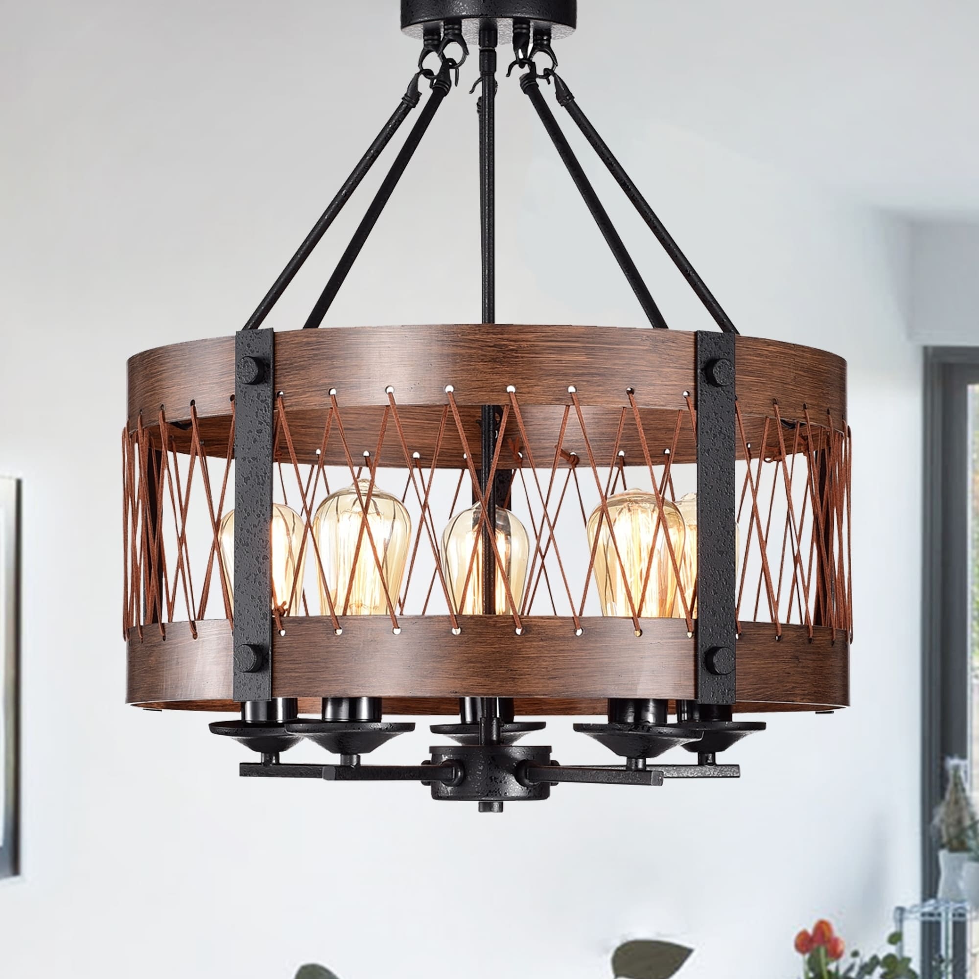 Adelina Rustic Wood 5-Light Pendant - Chandeliers For Bedrooms by Overstock.com