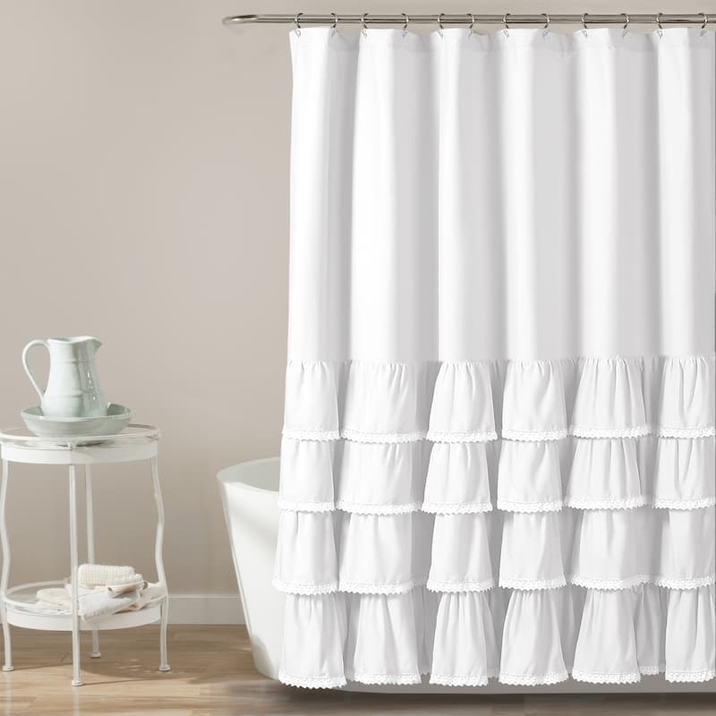 Lush Decor Ella Lace Ruffle Shower Curtain - White