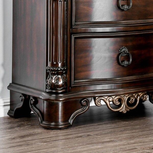 Tomlyn Nightstand Curved Front Marble Top Dark Cherry Wood Finish Furniture Home Garden