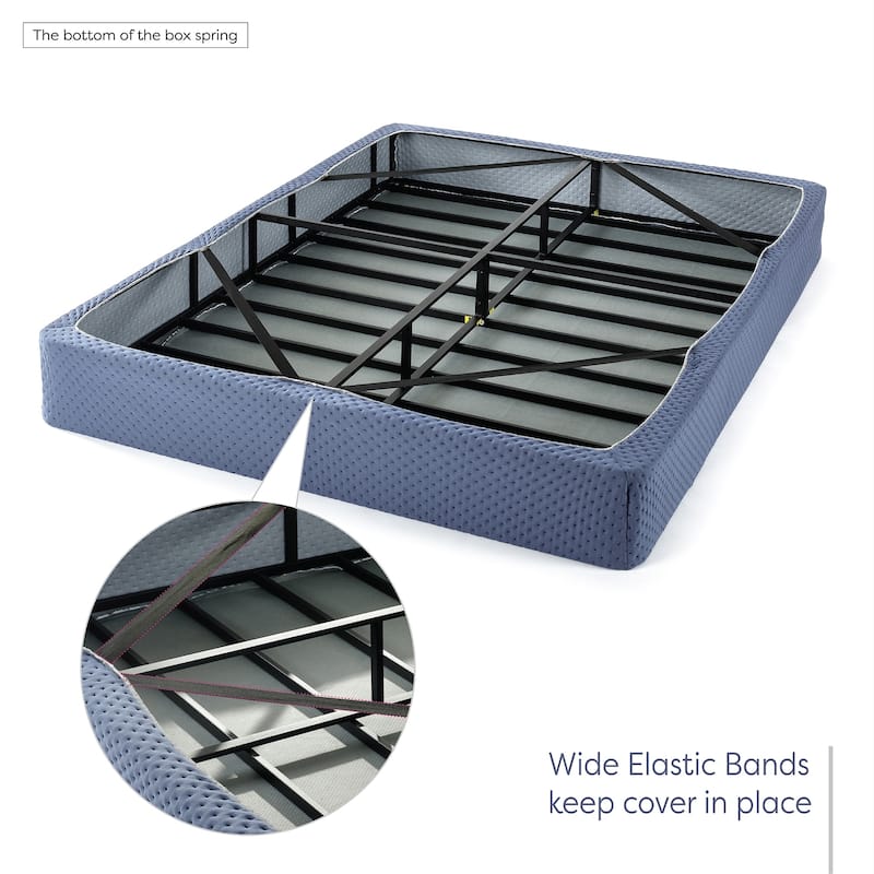 Queen Size 9 Inch Heavy Duty Steel Box Spring Navy by Crown Comfort