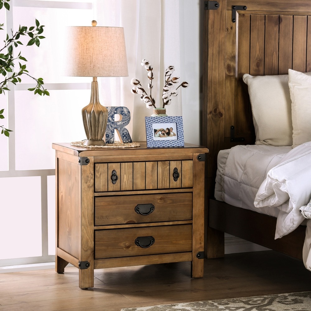 Furniture of America Sierren Country Wood 3-Drawer Nightstand with USB Outlet