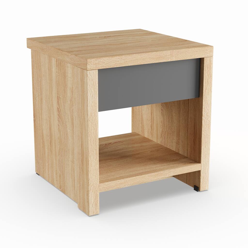 Carbon Loft Kitty Two-Tone Oak and Grey Wood 1-drawer Nightstand