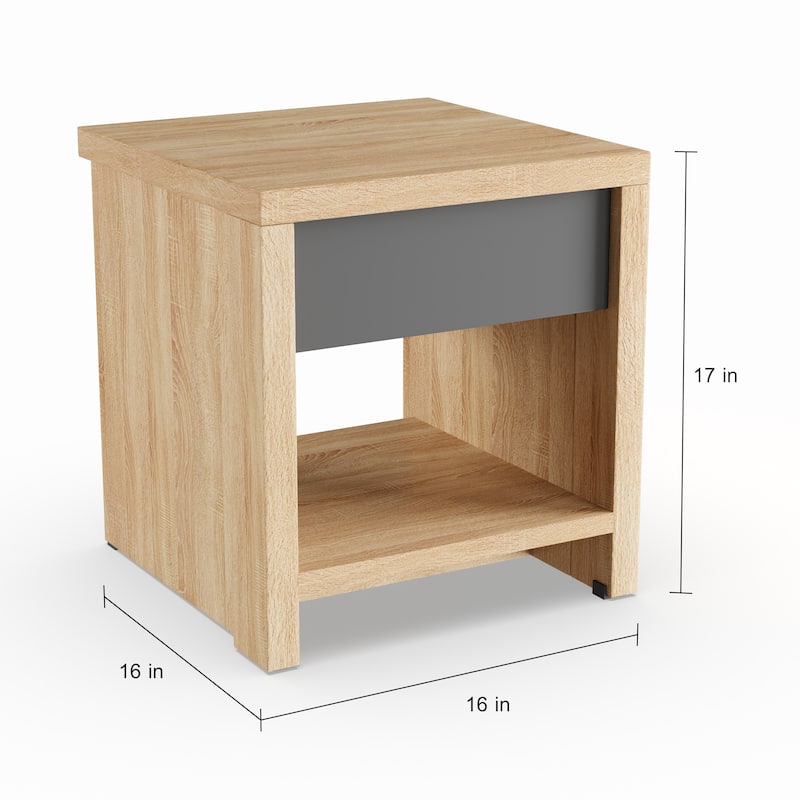 Carbon Loft Kitty Two-Tone Oak and Grey Wood 1-drawer Nightstand