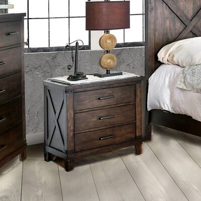 Epona Rustic Dark Walnut Wood 3-Drawer Nightstand by The Gray Barn