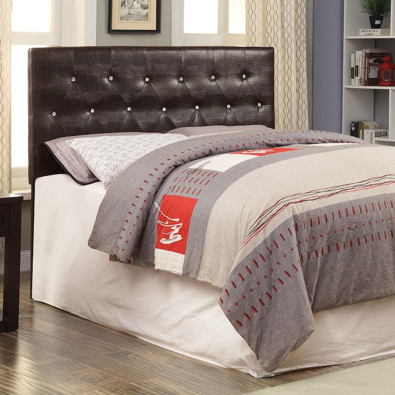 Huntress I Crocodile Glam Faux Leather Button Tufted Headboard by Furniture of America - Brown - Twin