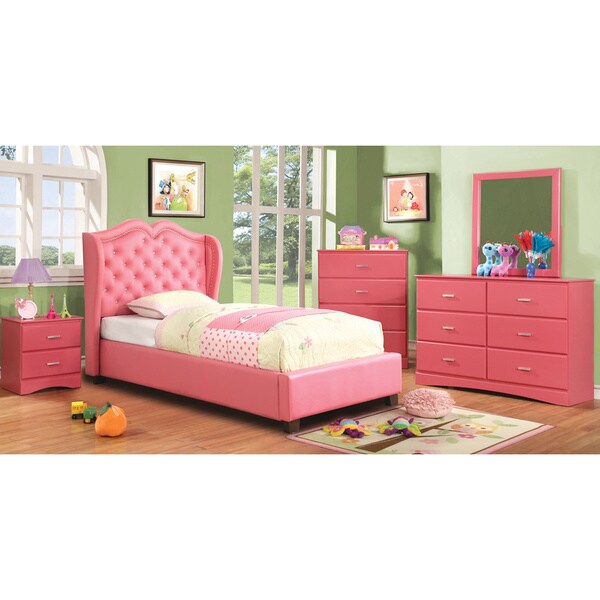 Furniture of America Roselie Tufted Pink Faux Leather ...