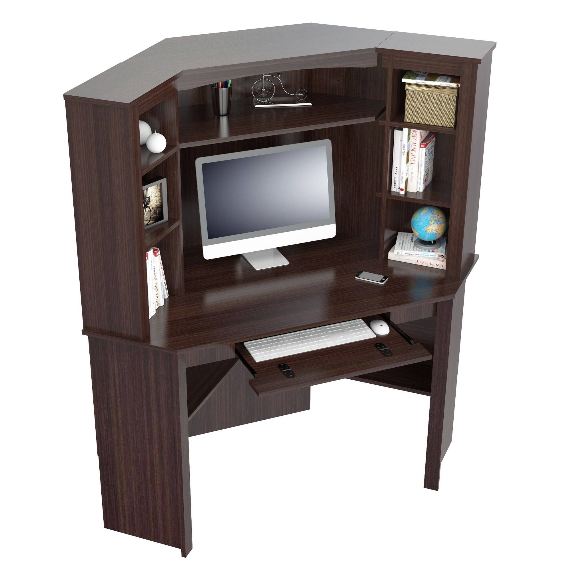 Shop Black Friday Deals On Inval Velvediere Espresso Wengue Corner Workstation With Hutch On Sale Overstock 21908667