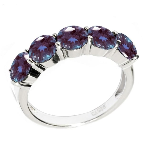 5-Stone Simulated Color Change Alexandrite 925 Sterling Silver Ring