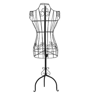 Benzara Wire Frame Metal Mannequin Display Stand With Adjustable Height, Black