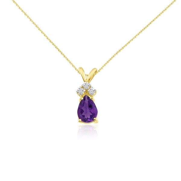 14k Yellow Gold Pear Amethyst Pendant with 18/" Chain