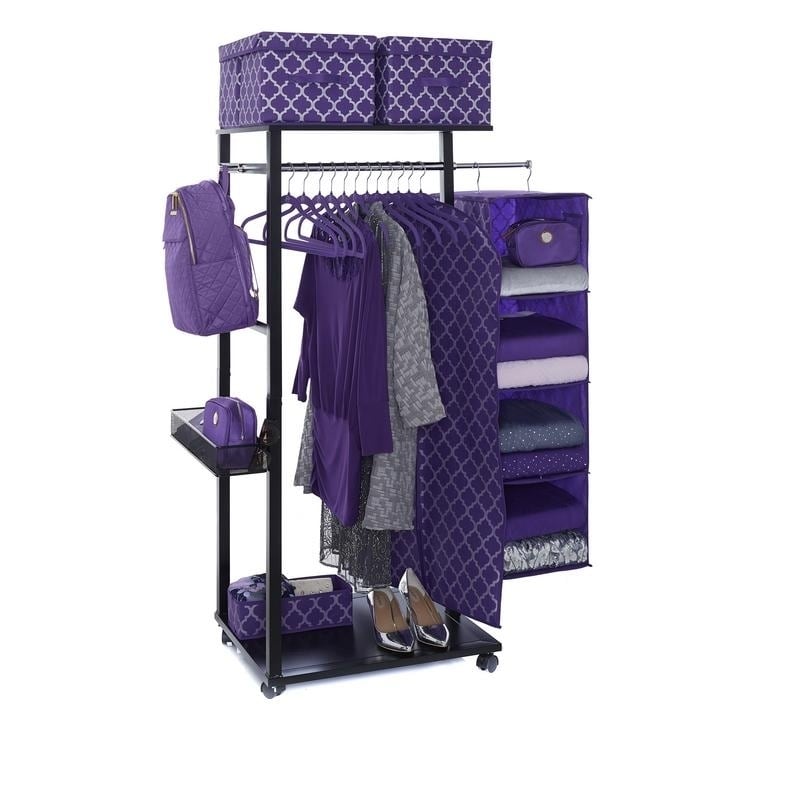 Joy Mangano The Joy Hangers Anti-Microbial 37-Piece Set with Shelf Organizer - Purple