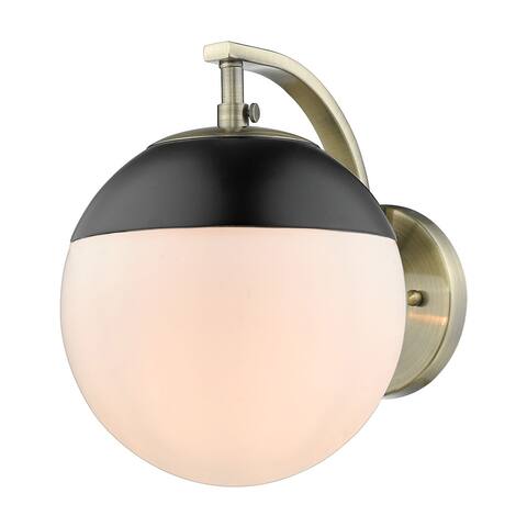 Dixon Sconce in Aged Brass with Opal Glass and Black Cap
