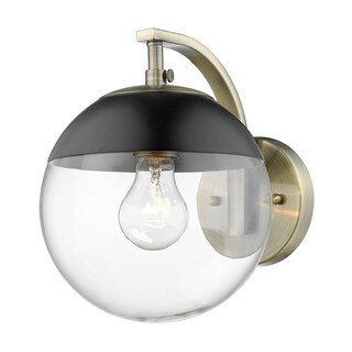 Dixon Sconce in Aged Brass with Clear Glass and Black Cap