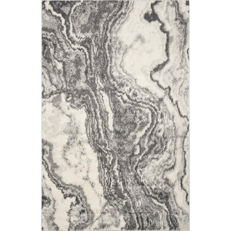 Strick & Bolton Rizzetta Ivory/ Grey Marbled Area Rug - 6'7" x 9'6" - Ivory/Grey