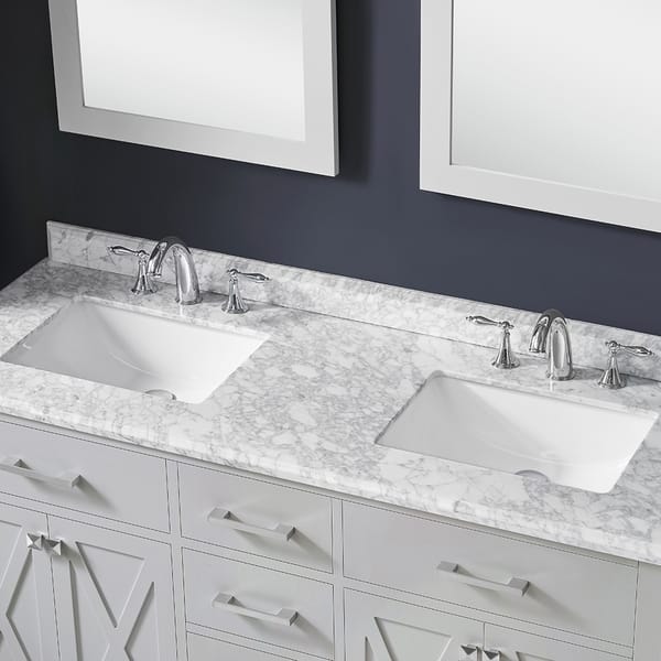 Xena 60 Dove Gray Double Sink Vanity With Carrara Marble Top Overstock 21920114