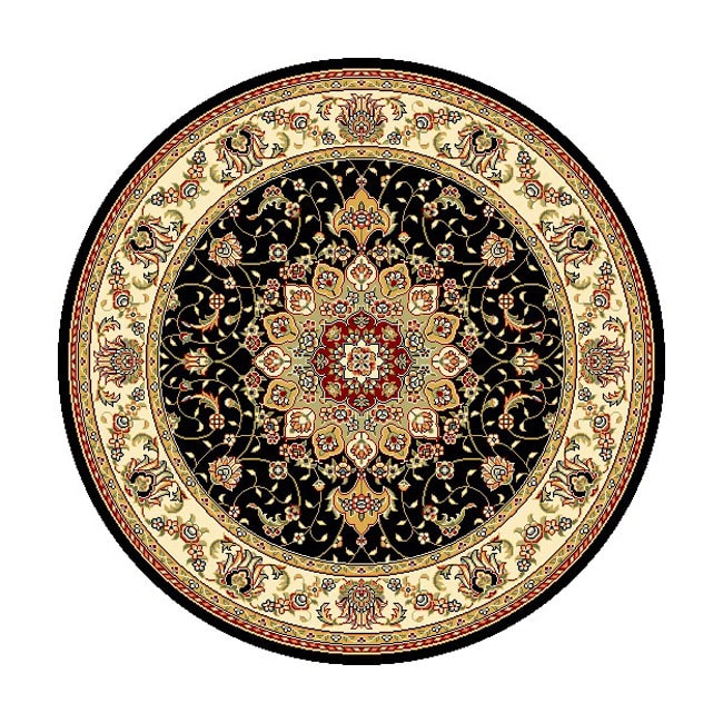 Lyndhurst Collection Traditional Black/ Ivory Rug (8 Round) (BlackPattern OrientalMeasures 0.375 inch thickTip We recommend the use of a non skid pad to keep the rug in place on smooth surfaces.All rug sizes are approximate. Due to the difference of mon