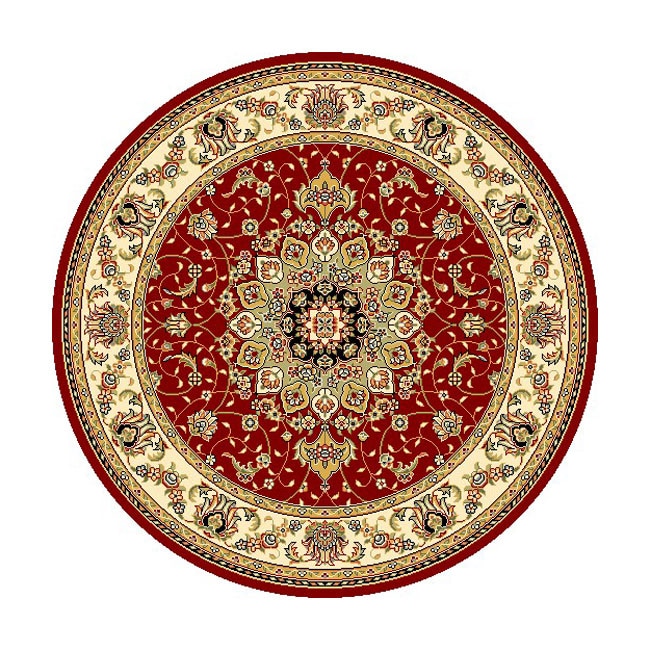 Lyndhurst Collection Red/ Ivory Oriental Rug (8 Round) (RedPattern OrientalMeasures 0.375 inch thickTip We recommend the use of a non skid pad to keep the rug in place on smooth surfaces.All rug sizes are approximate. Due to the difference of monitor co