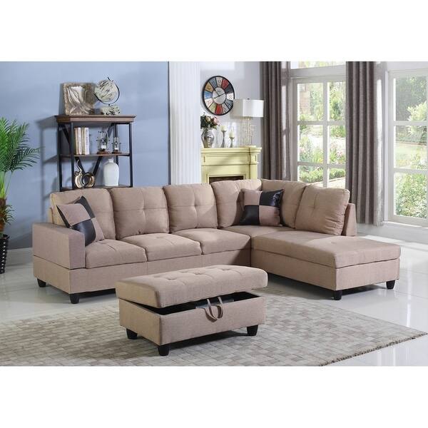 Shop Contemporary Linen Upholstered 3 Pcs Sectional Sofa