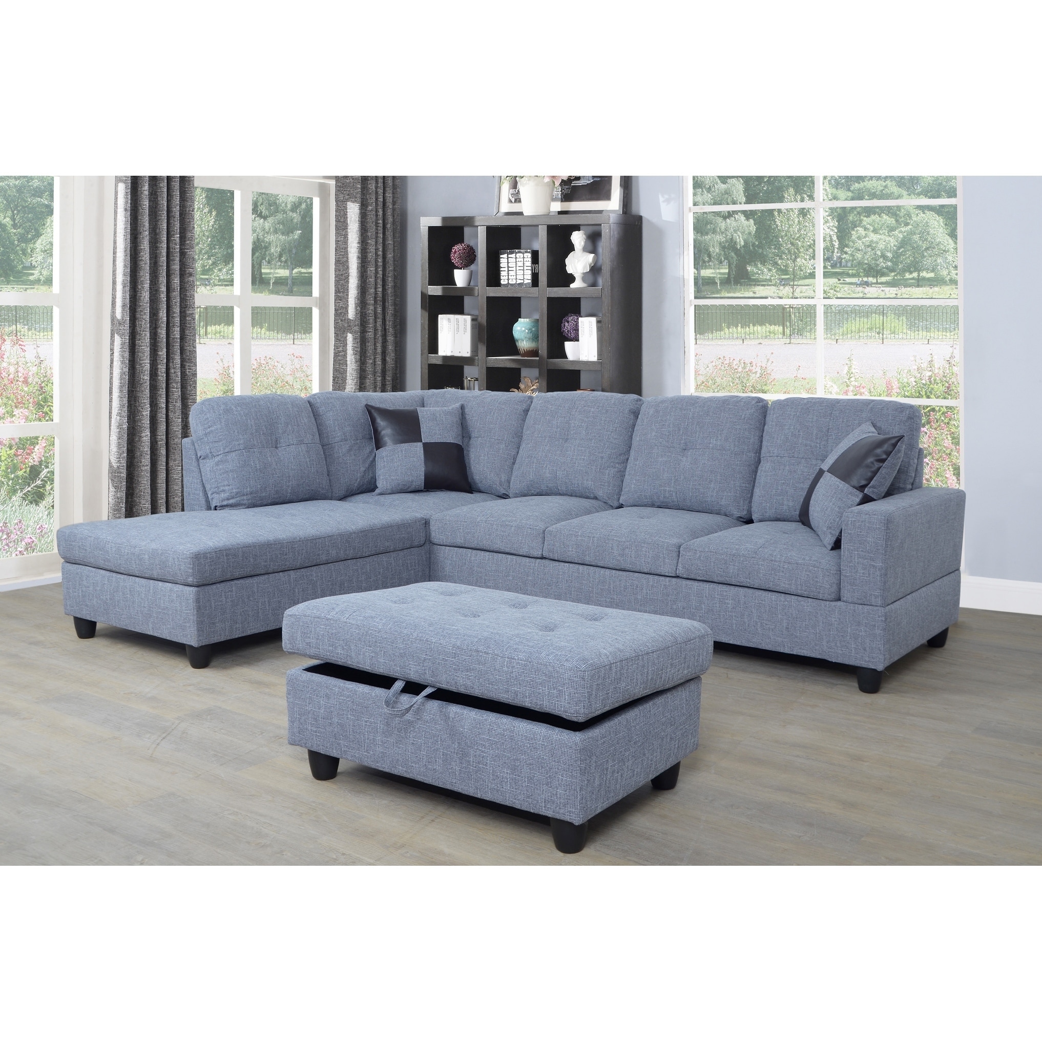 Contemporary Linen Upholstered 3-PCS Sectional Sofa Chaise with Ottoman Storage by Golden Coast Furniture