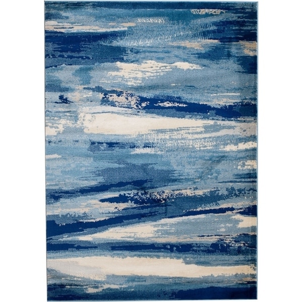 Rug And Decor - Madison Traditional Navy Blue Cream Abstract Design Area Rug - 7'7" x 10'6"