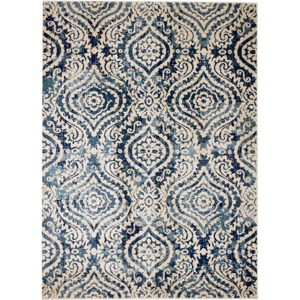 Rug And Decor - Madison Traditional Cream Navy Blue Contemporary Trellis Design Area Rug - 7'7" x 10'6"