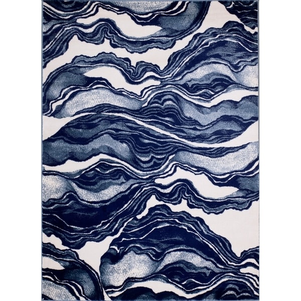 Rug And Decor - Madison Collection Traditional Blue / Navy Marble Design Area Rug - 2'3 x 8'