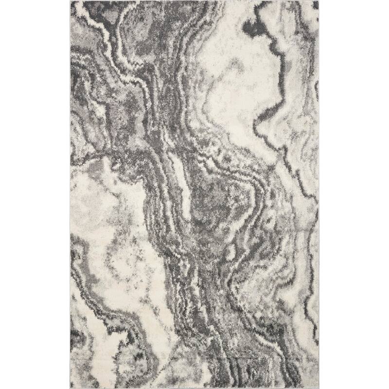 Strick & Bolton Rizzetta Ivory/ Grey Marbled Area Rug - 3'3" x 4'11" - Ivory/Grey