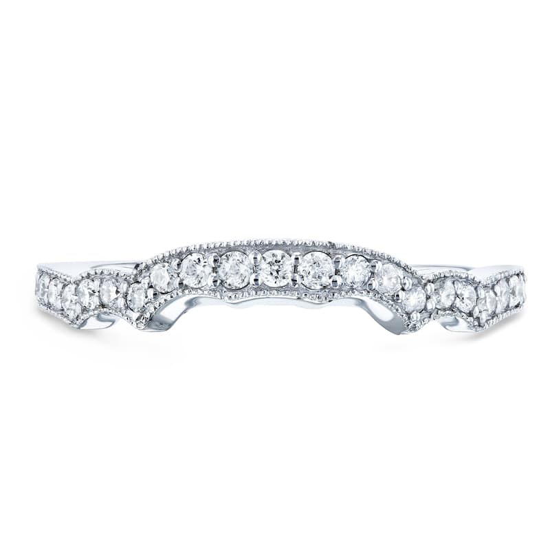 Annello by Kobelli 14k White Gold 1/5ct TDW Diamond Milgrain Notched Indent Matching Wedding Band