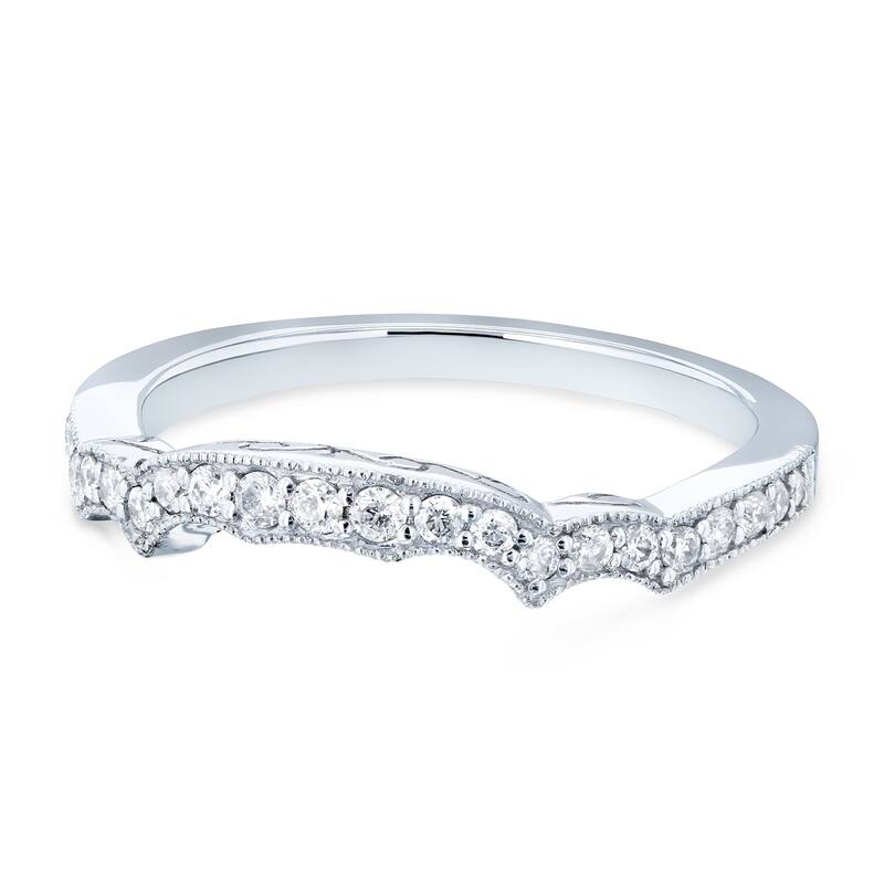 Annello by Kobelli 14k White Gold 1/5ct TDW Diamond Milgrain Notched Indent Matching Wedding Band