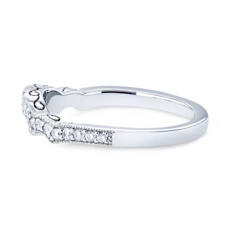 Annello by Kobelli 14k White Gold 1/5ct TDW Diamond Milgrain Notched Indent Matching Wedding Band