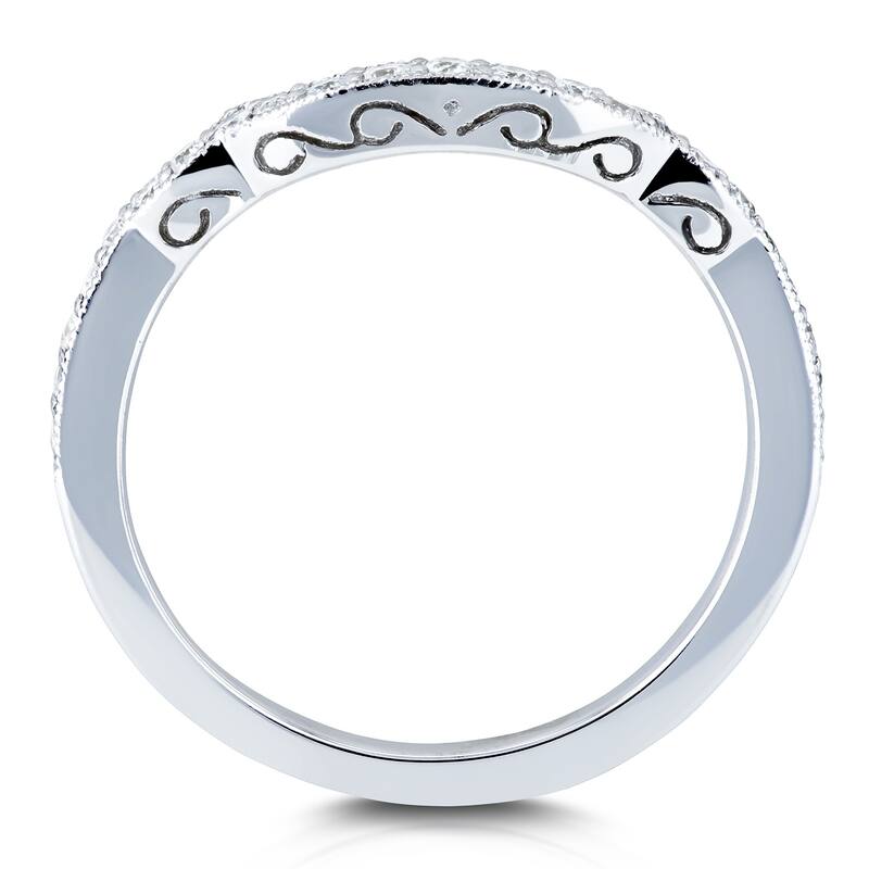 Annello by Kobelli 14k White Gold 1/5ct TDW Diamond Milgrain Notched Indent Matching Wedding Band