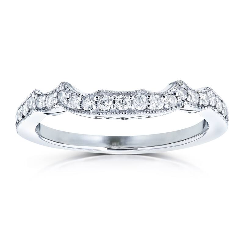 Annello by Kobelli 14k White Gold 1/5ct TDW Diamond Milgrain Notched Indent Matching Wedding Band