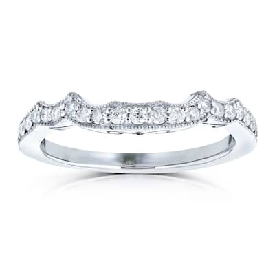 Annello by Kobelli 14k White Gold 1/5ct TDW Diamond Milgrain Notched Indent Matching Wedding Band