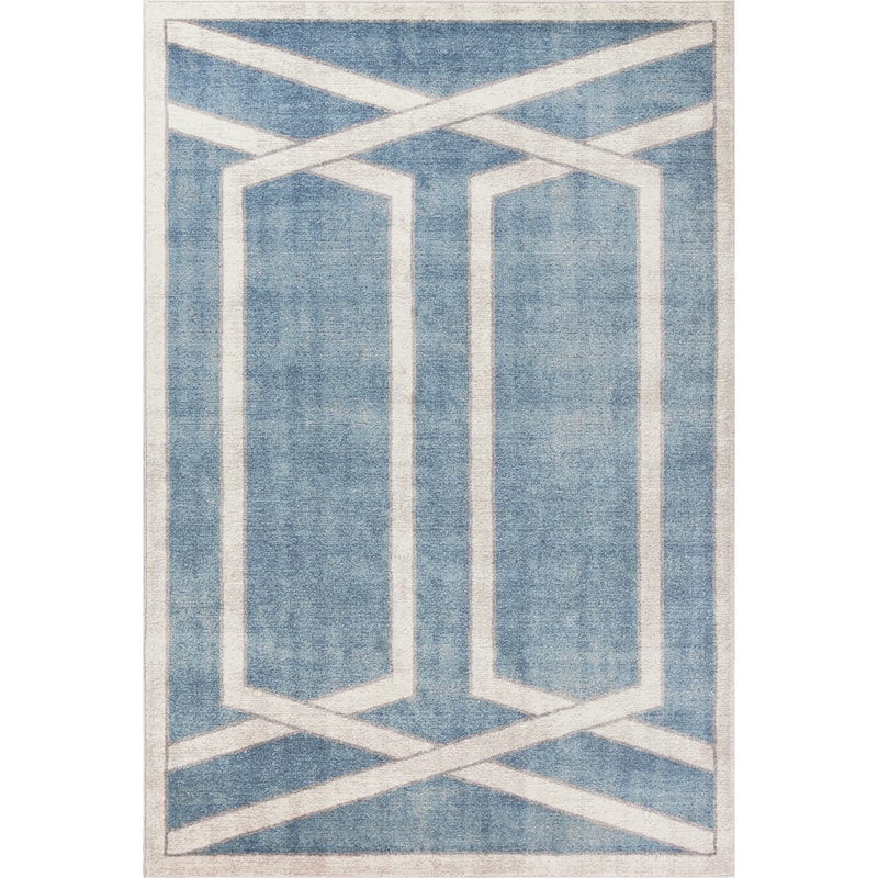Libby Langdon Winston Teal Directional Border Rug - 8'9" x 13' - Teal