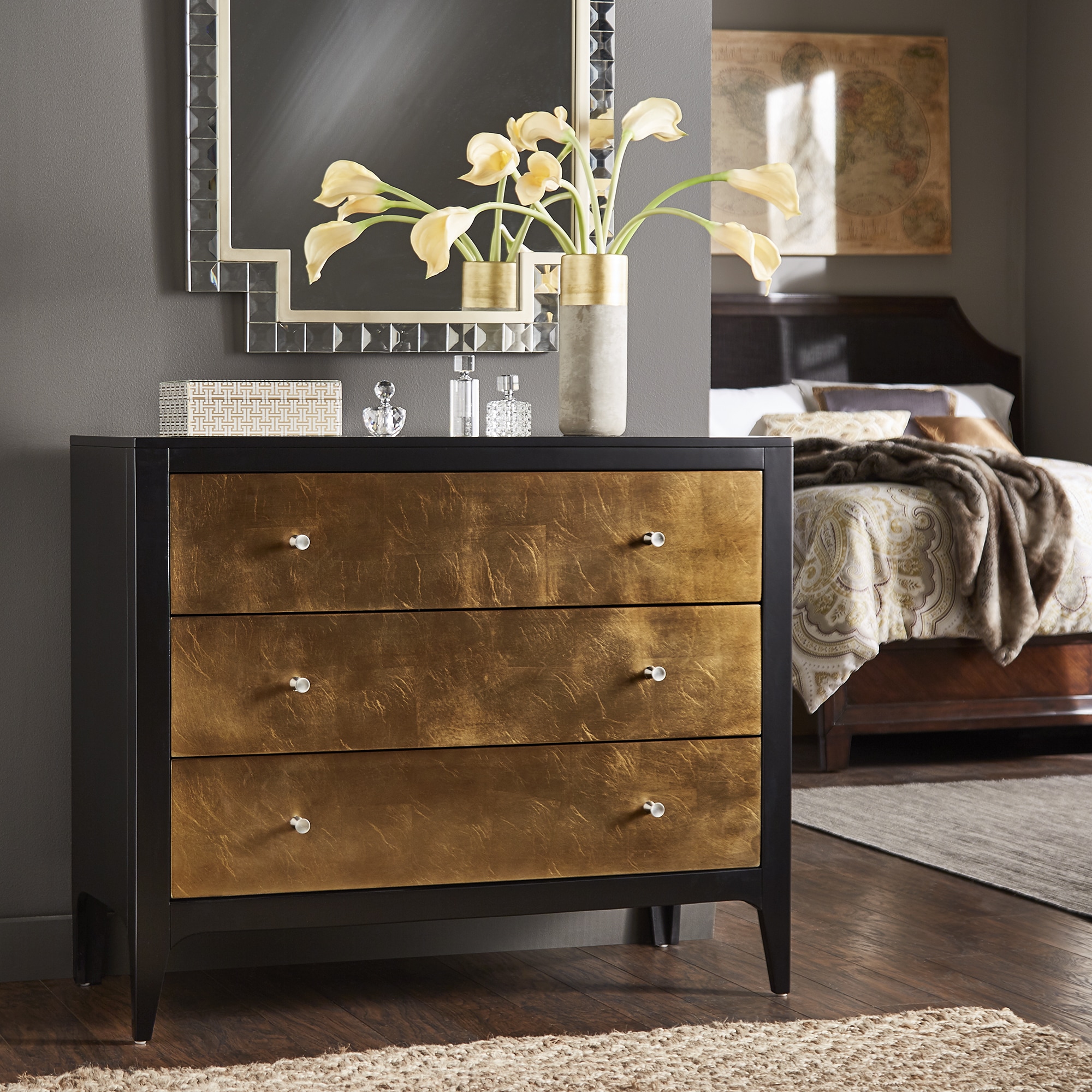 Shop Zane Two Tone Black And Metallic Copper Leaf 3 Drawer Chest