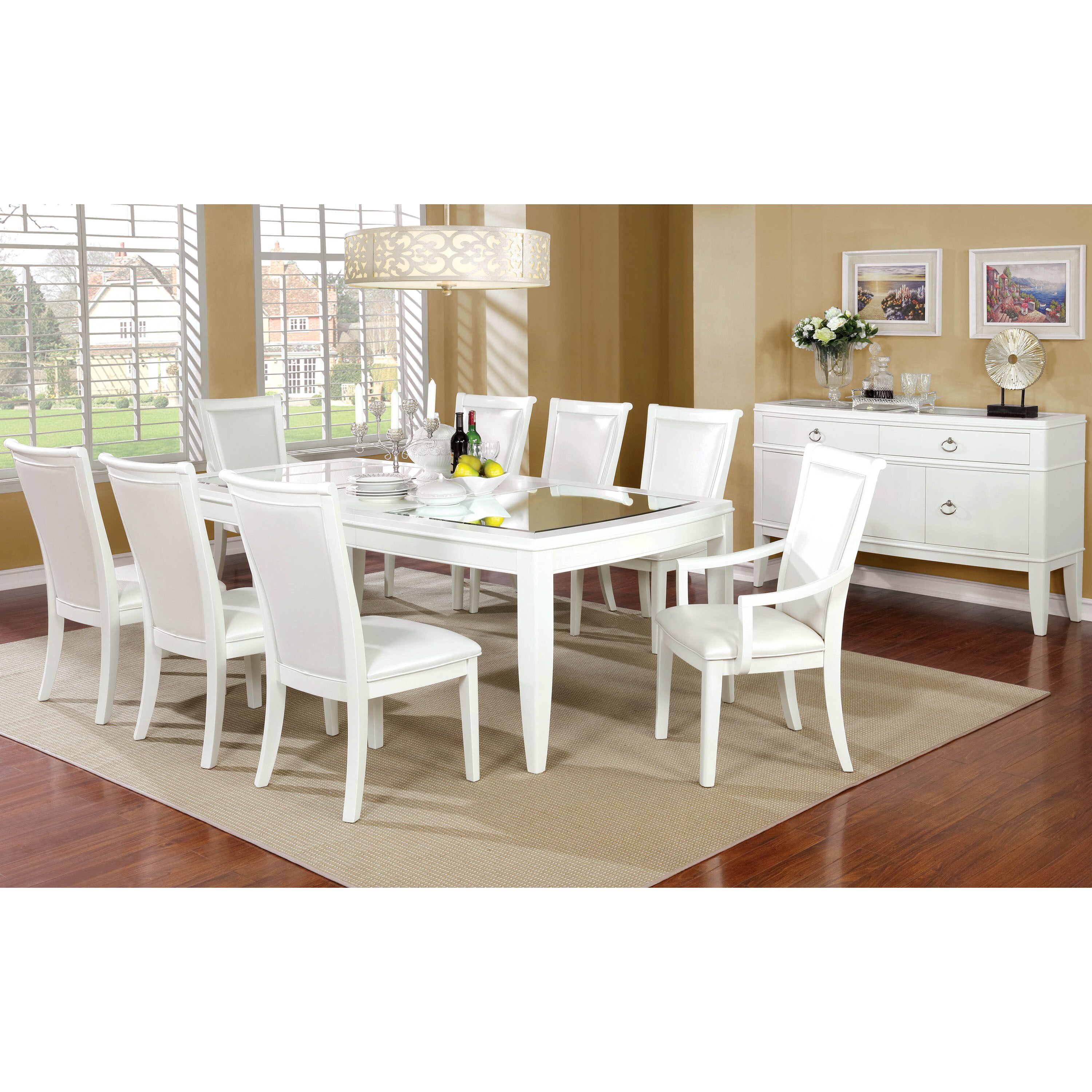 Furniture Of America Olympia Antique White Mirror Top Dining Table With Leaf