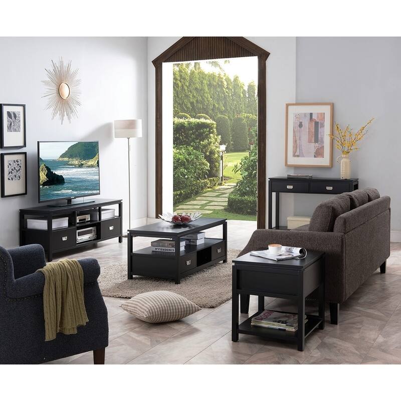 Black Finish Wood 3 Pack Coffee Table Set
