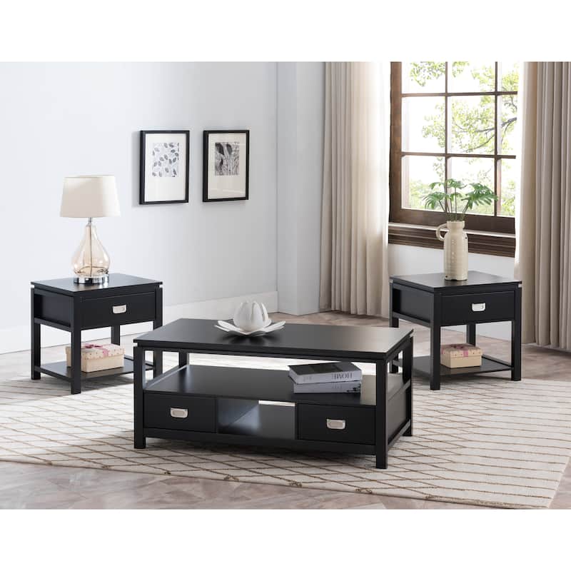 Black Finish Wood 3 Pack Coffee Table Set