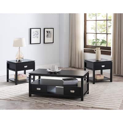 Black Finish Wood 3 Pack Coffee Table Set