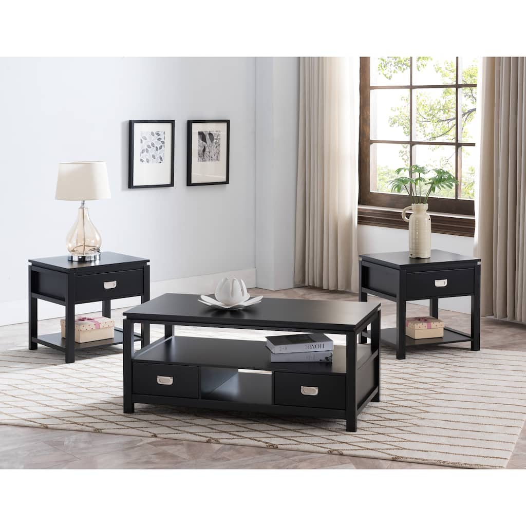 Black Finish Wood 3 Pack Coffee Table Set