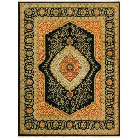 Istanbul Kenny Black/Green Turkish Hand-Knotted Rug -5'0 x 6'5 - 5 ft. 0 in. x 6 ft. 5 in. - 5 ft. 0 in. x 6 ft. 5 in.