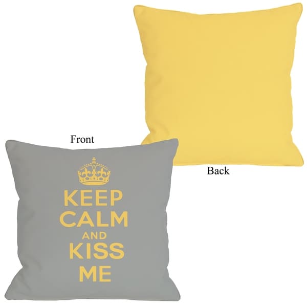 Keep Calm & Kiss Me - Gray Mimosa 16x16 Pillow by OBC