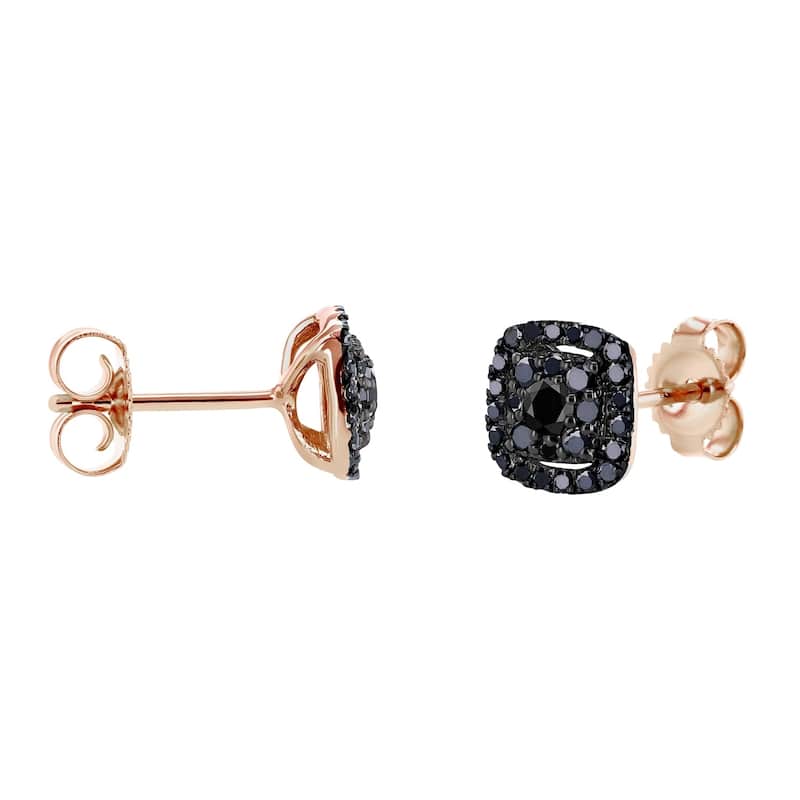 Annello by Kobelli 14k Rose and Black Gold 1/3ct TDW Black Diamond Halo Cluster Stud Earrings