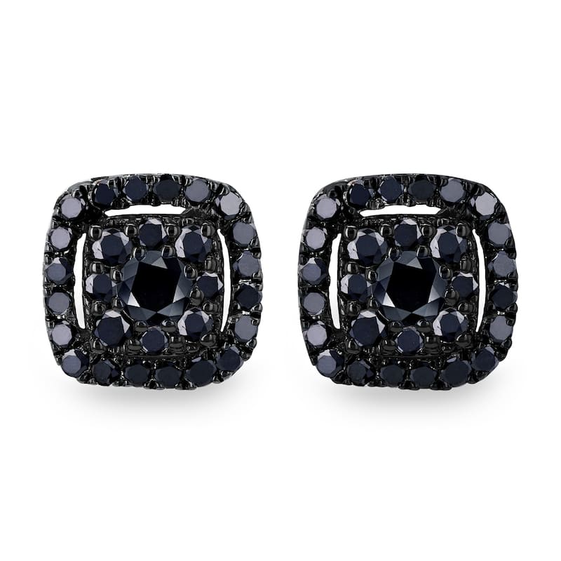 Annello by Kobelli 14k Rose and Black Gold 1/3ct TDW Black Diamond Halo Cluster Stud Earrings