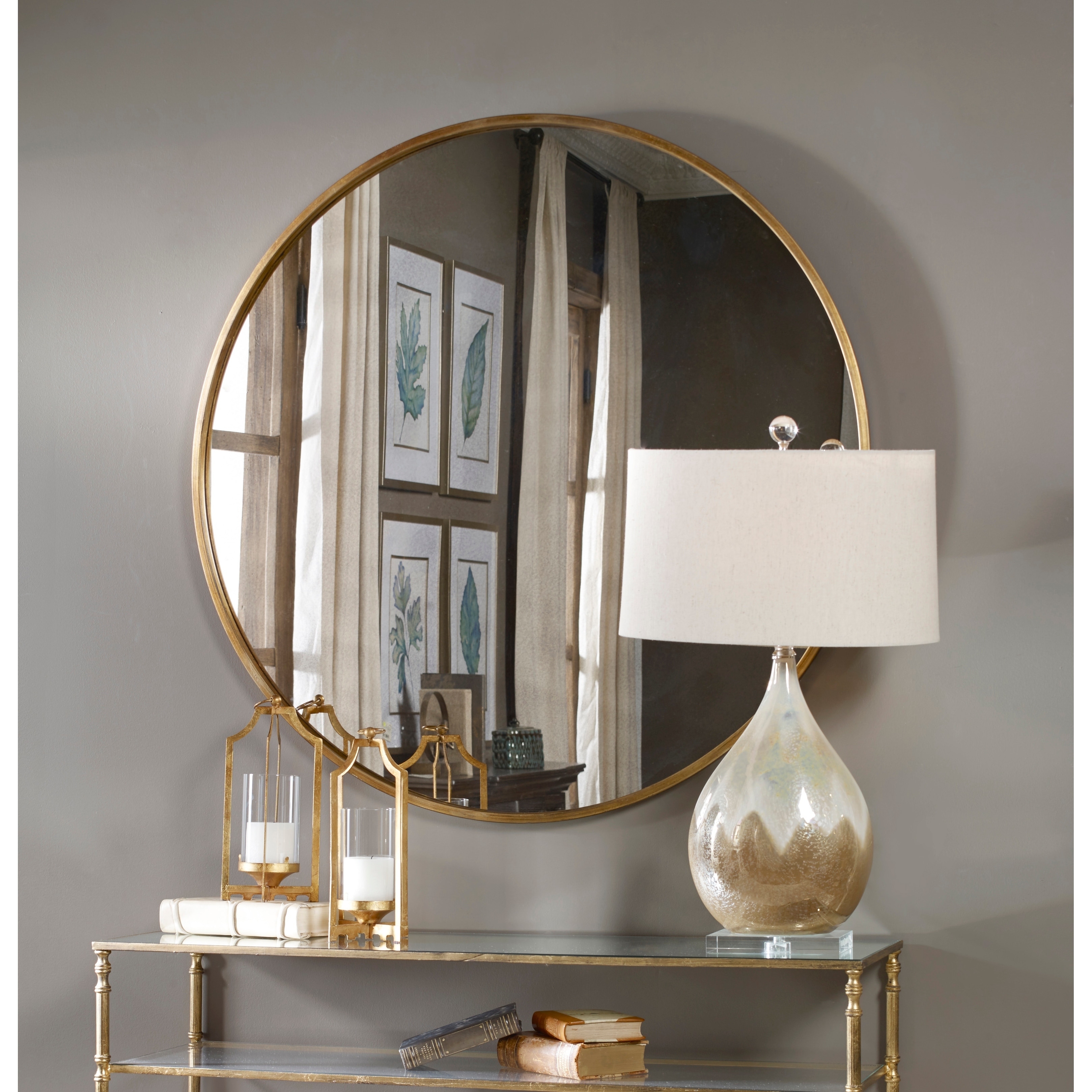 Uttermost Junius Round Antique Gold Leaf Mirror Bed Bath