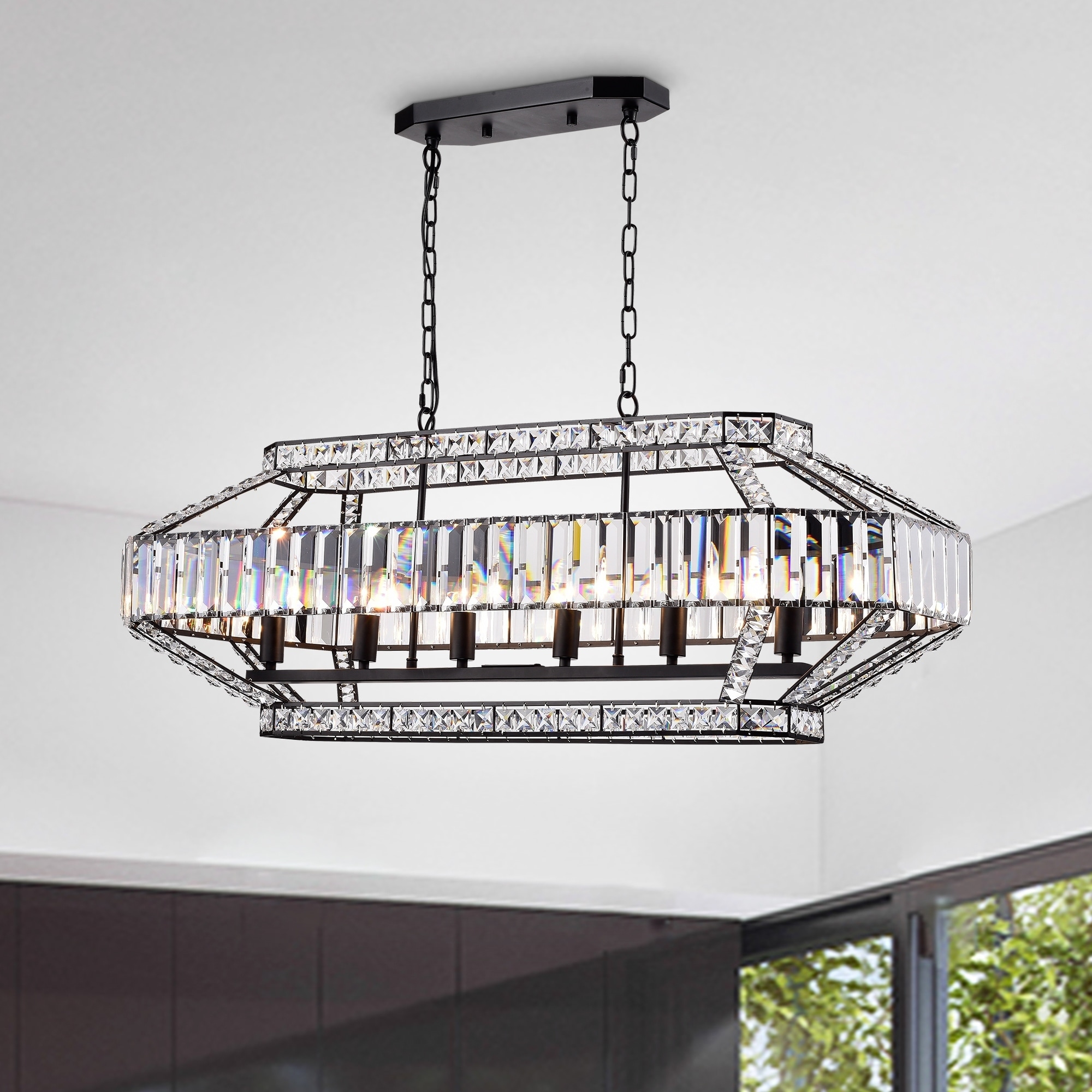 Baldwin Matte Black 6-Light Chandelier with Crystal Shade - Chandeliers For Bedrooms by Overstock.com
