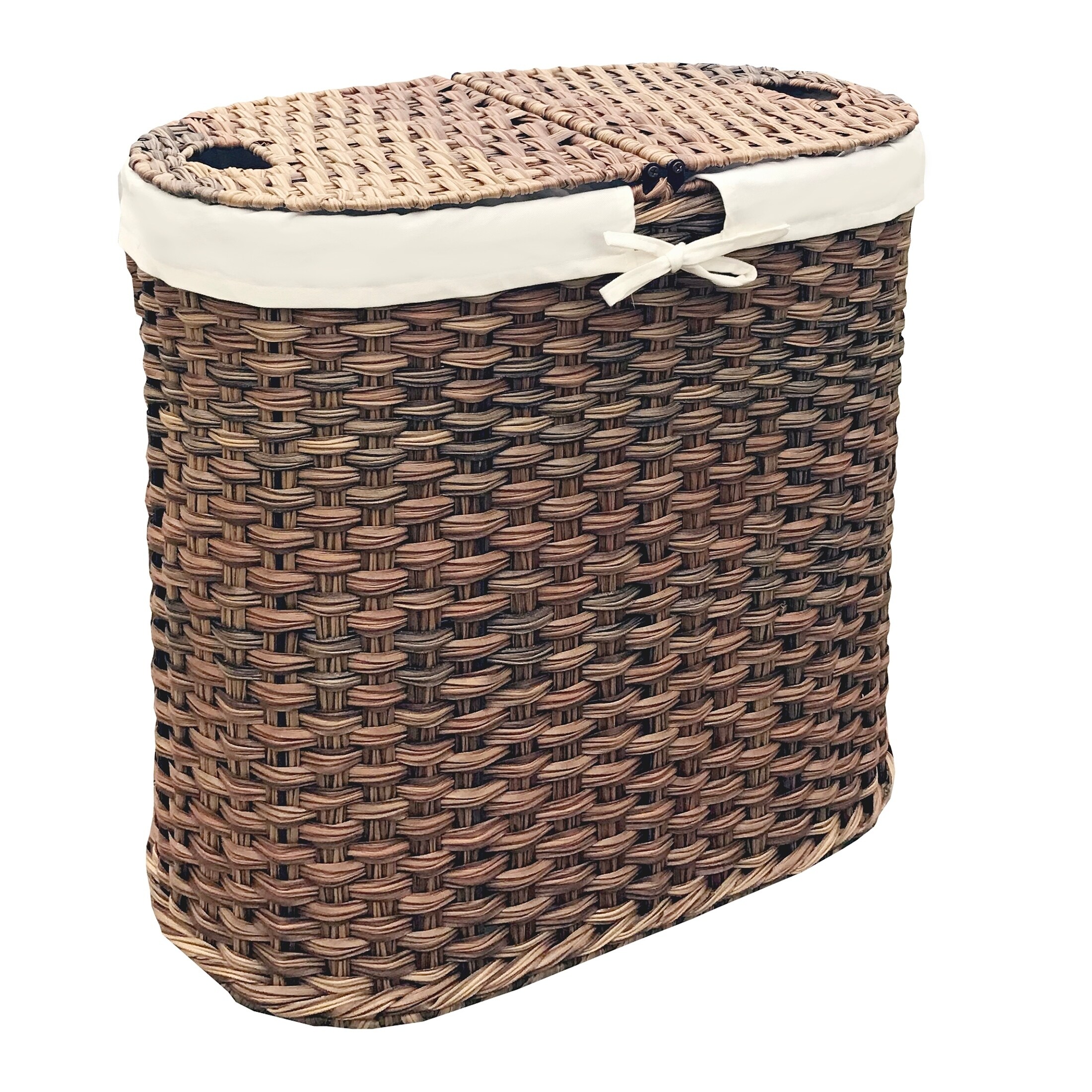 Seville Classics Hand-Woven Oval Double Laundry Hamper /W Liner