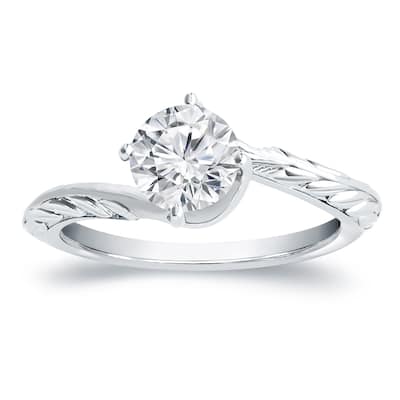 Auriya Vintage Inspired 1/2ct Round Solitaire Moissanite Engagement Ring 14K Gold