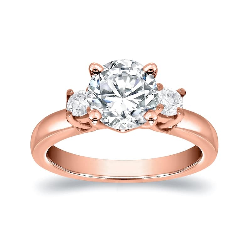 Auriya 14k Gold 1 1/2ct Moissanite and Diamond 3-Stone Engagement Ring 2/5ctw