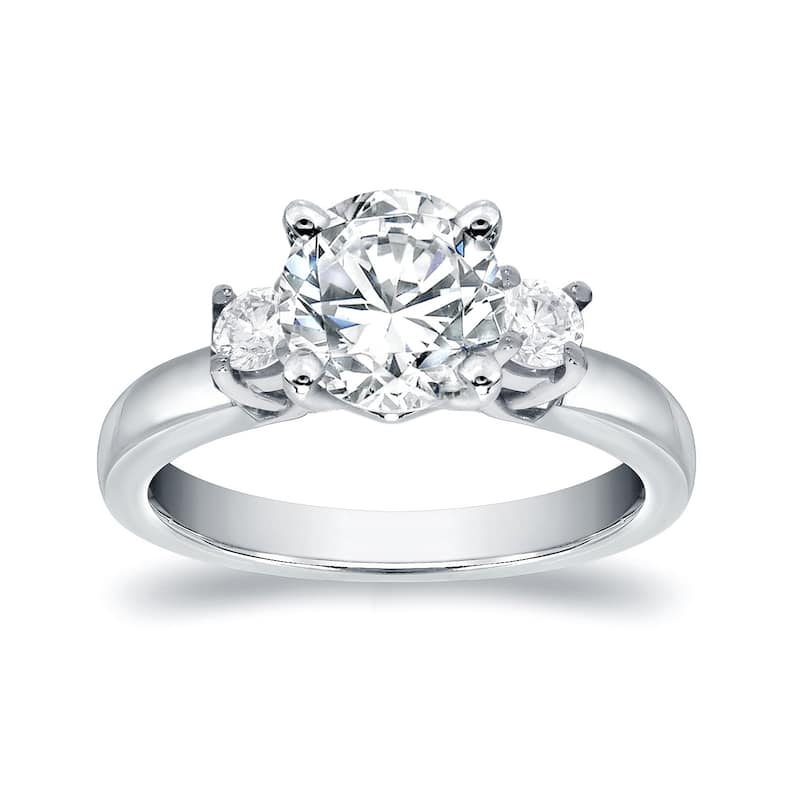 Auriya 14k Gold 1 1/2ct Moissanite and Diamond 3-Stone Engagement Ring 2/5ctw